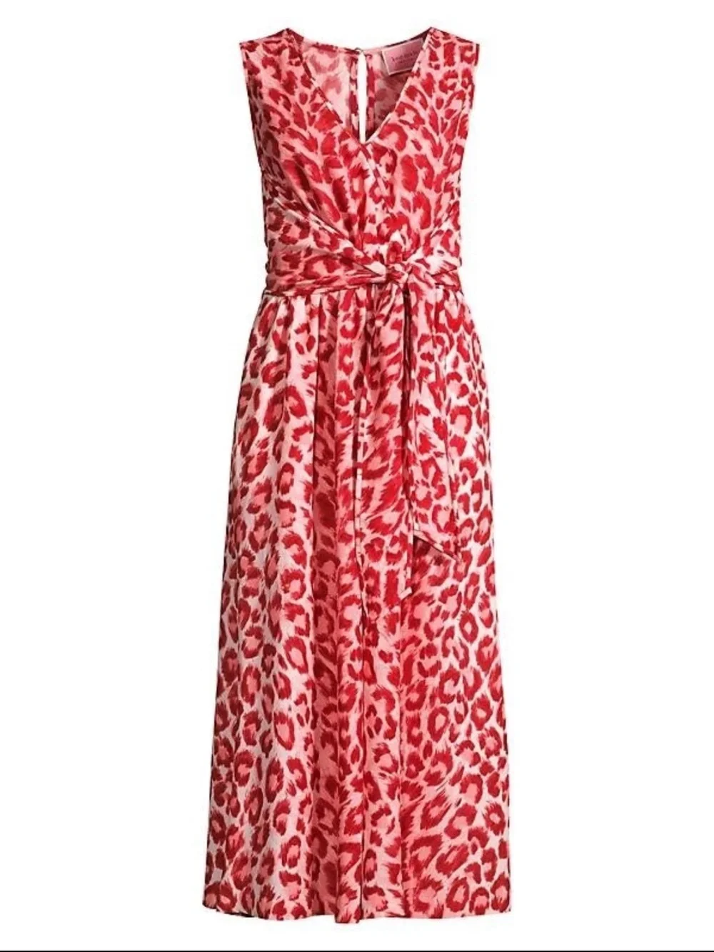 Kate Spade Panthera Tie Waist Jumpsuit Red Leopard Print Size Medium